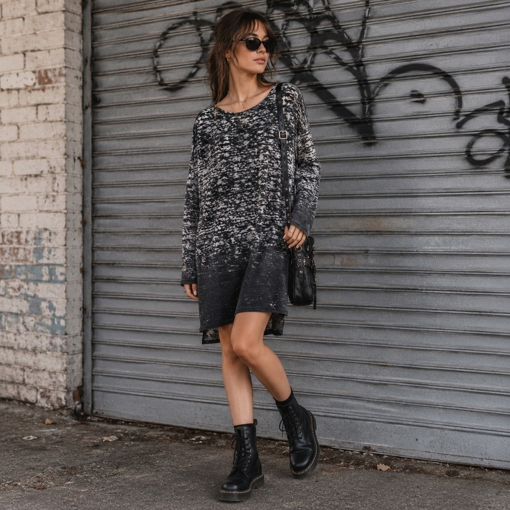 Vince Burnout Tunic Top Dress Sz M Black Gray Ombre Lightweight Grunge Lagenlook